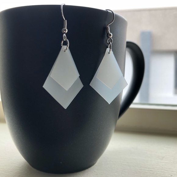 Handmade White Diamond Layered Earrings - Picture 2 of 2